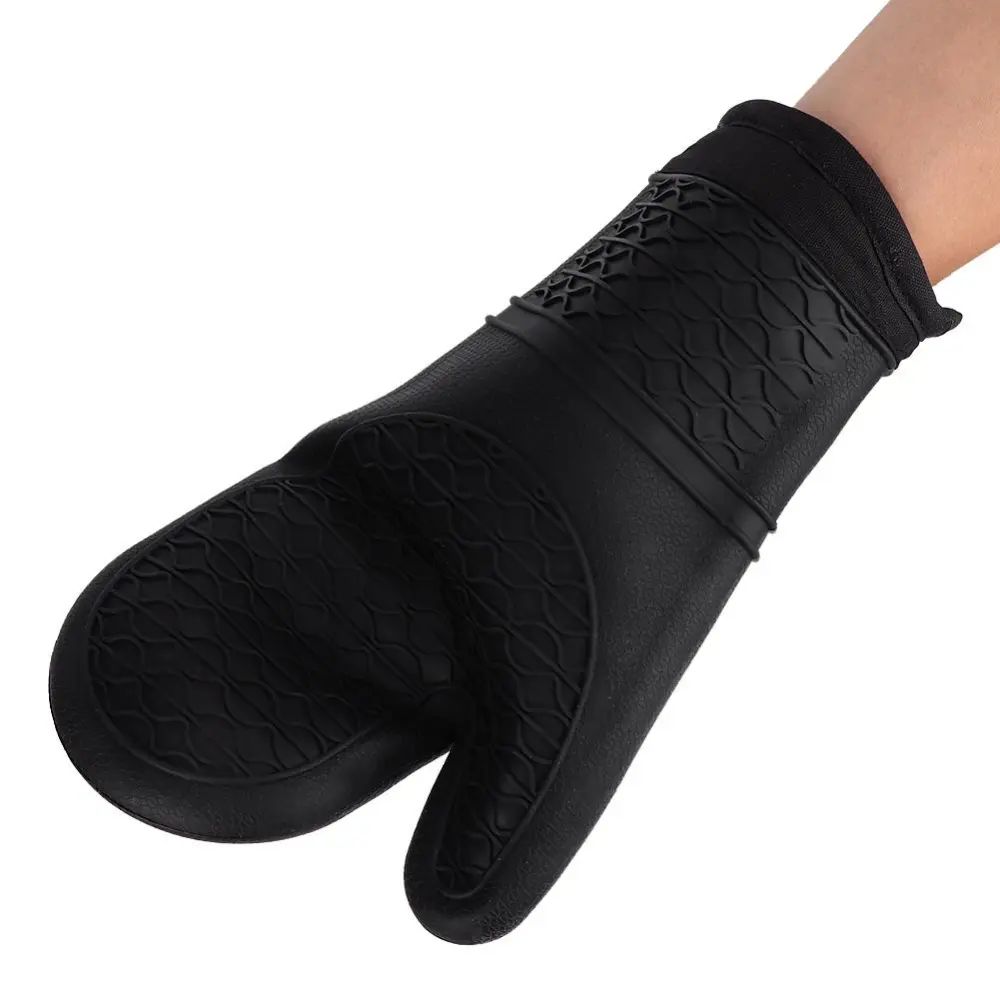 Silicone Thick Insulated Heat Oven Gloves Non Slip Kitchen Microwave Cooking Gloves (Black)