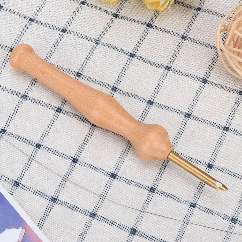 Embroidery Needle Wood Handle with Needle Threader Clothes Craft Weaving Tool