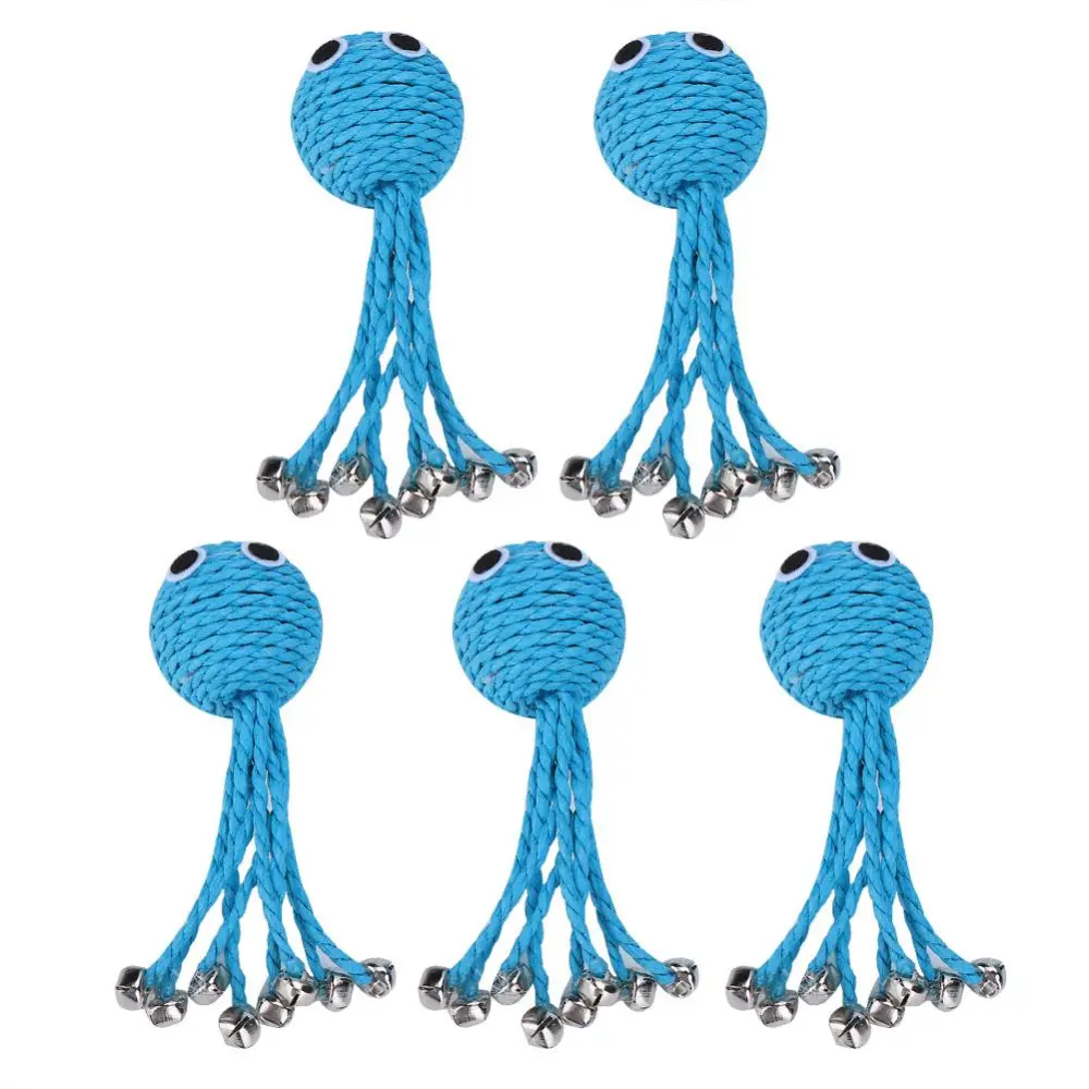 5Pcs Pet Cat Cotton Rope Toy Blue Octopus Shape with Bell for Training Playing