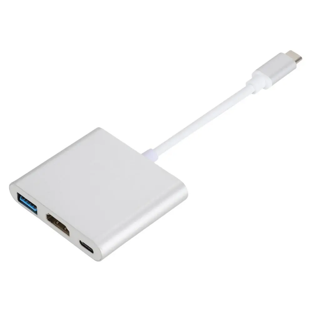 3 in 1 USB3.1 Type C to USB3.0+4K HDMI+Type C USB C Adapter Converter for Macbook Pro (Silver)