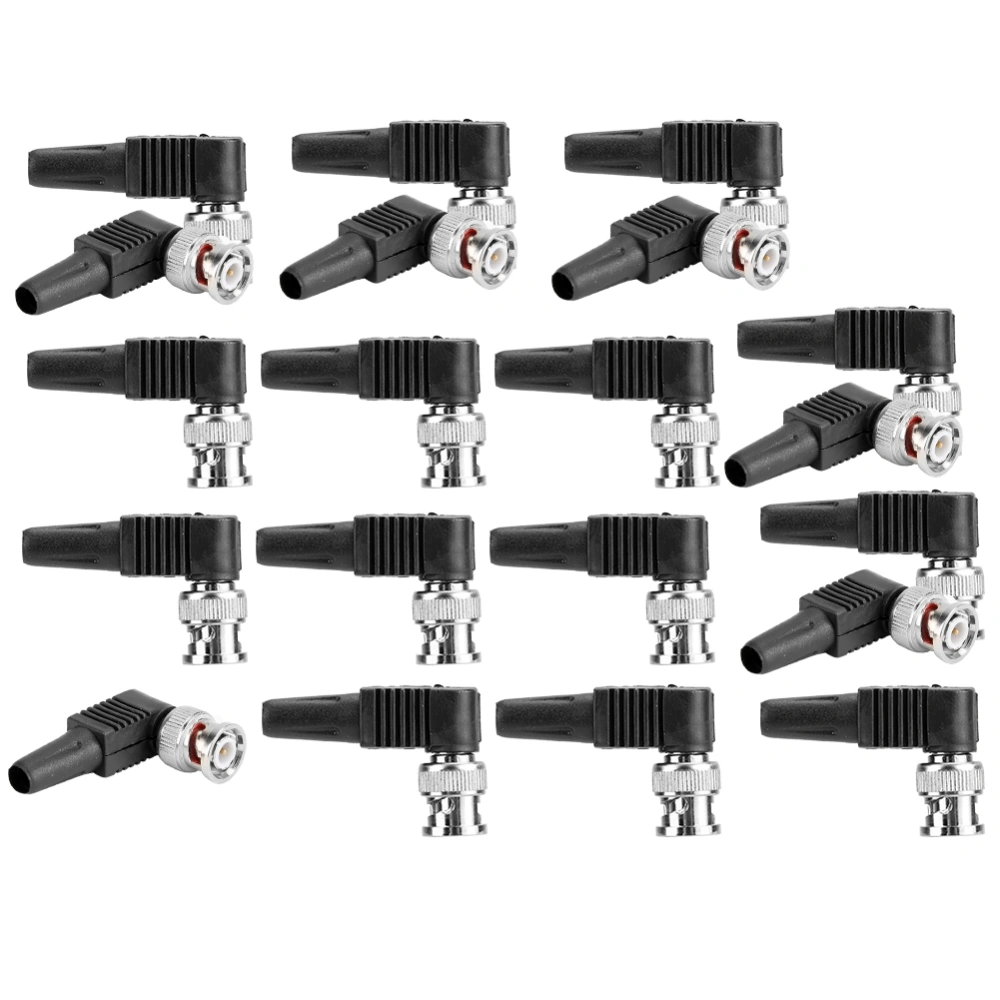 20pcs Right Angle Welding Less BNC Male Adapter Black ABS Tail for Audio Video CCTV Camera