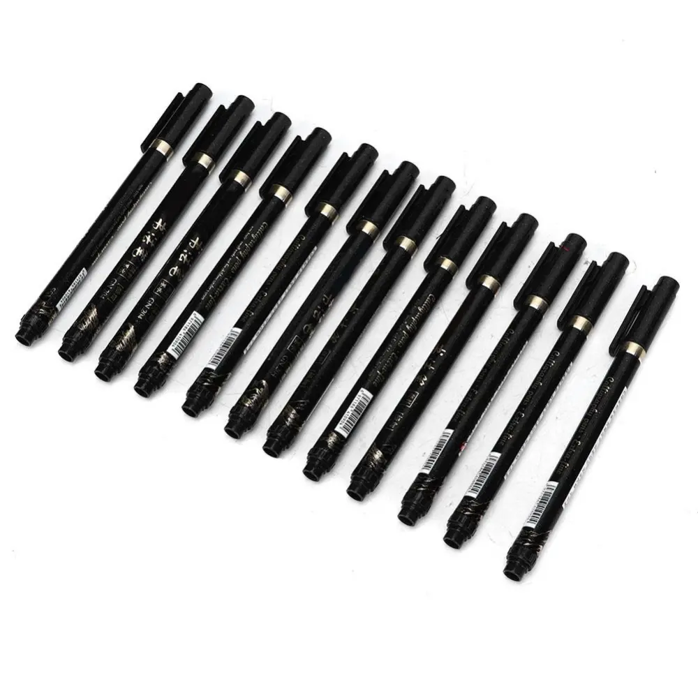 12pcs Refillable Calligraphy Practice Pen Soft Chinese Brush Stationery Supplies (Medium-Sized)