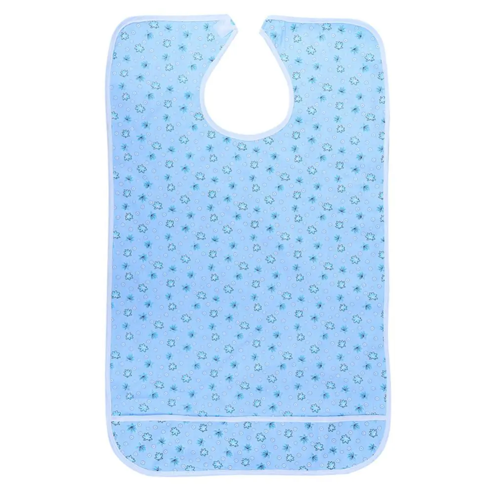 Adult Elderly Waterproof Bib Apron PVC Eating Bib Disability Dining Aid Protector(Flower Blue&nbsp; )