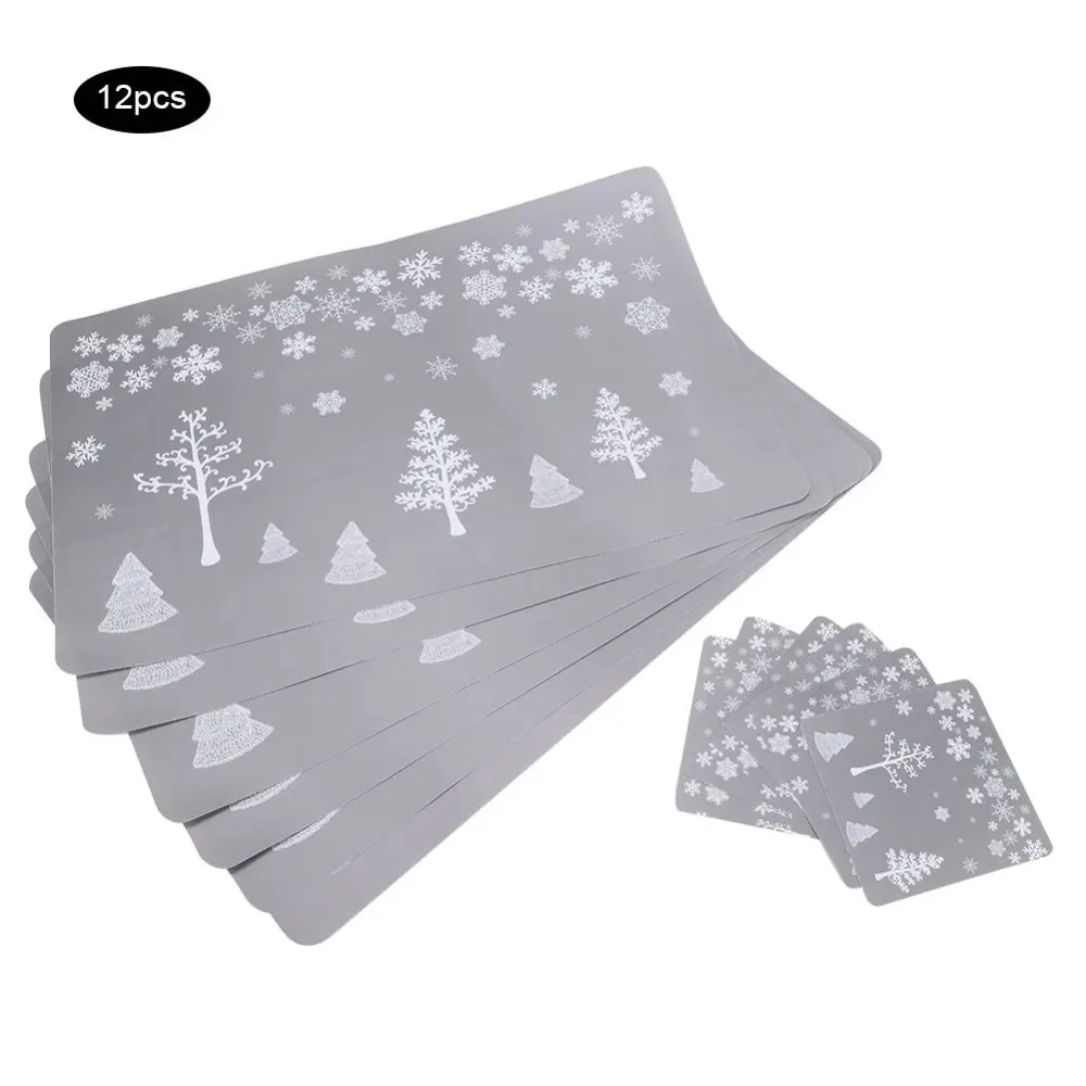 12pcs Christmas Printed Drinks Tea Cup Mats Coasters Teapot Placement Table Mat Decoration