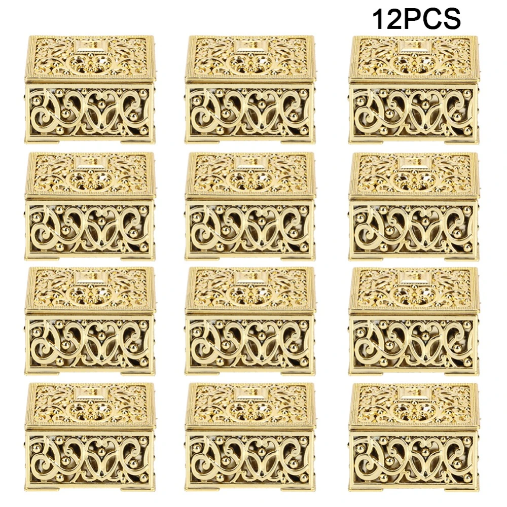 12pcs Square Hollow Plastic Gift Box Candy Boxes Wedding Birthday Party Decoration(Gold )