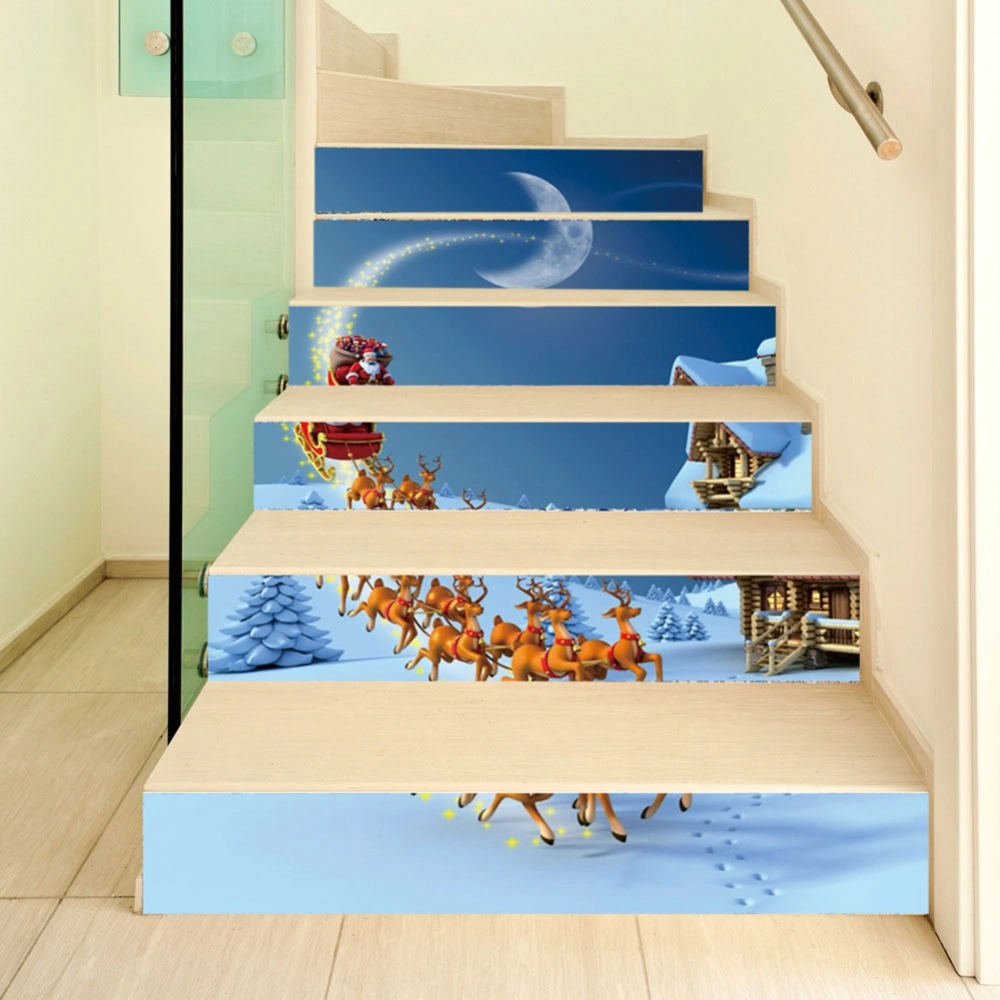 6Pcs Christmas Themed Beautiful Pattern Stair Sticker Floor Wall Decal Home Decoration