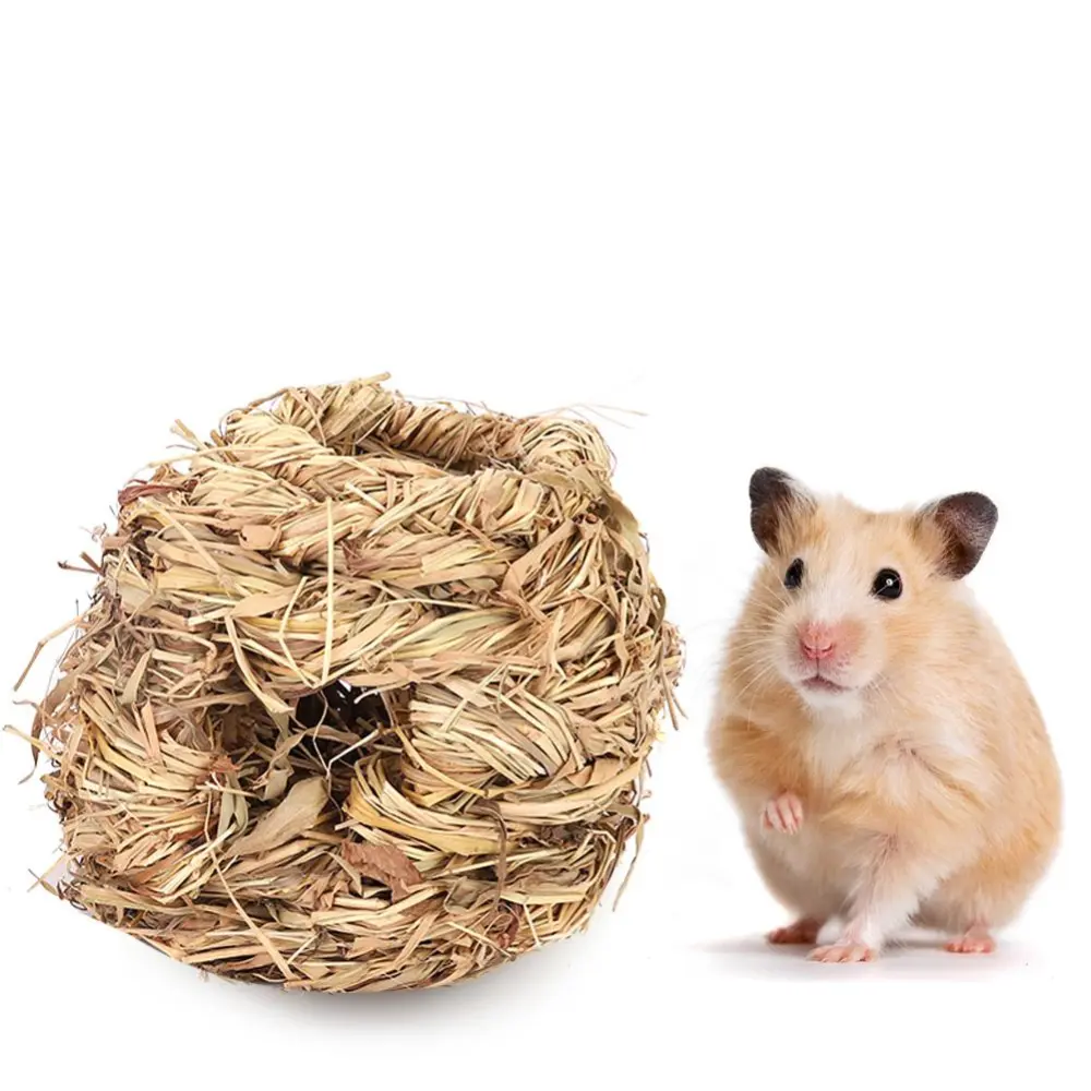 2PCS Handmade Soft Pet Hamster Rat Straw House Golden Hamster Natural Grass Toy Warm Small Nest(Model 1 )