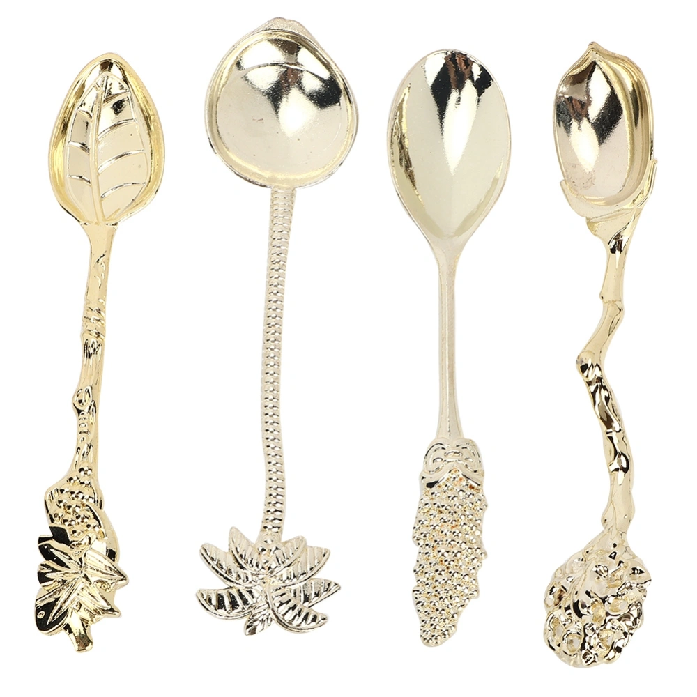 4pcs Vintage Mini Alloy Coffee Tea Spoon Ice Cream Dessert Stirring Tableware(Gold )