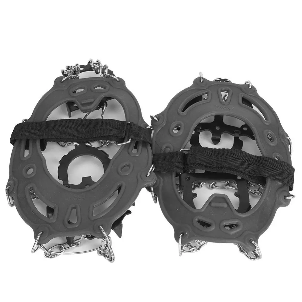 1 Pair Universal 14 Teeth Anti Slip Ice Cleat Shoe Grips Spikes Cleats Crampons for Hiking Climbing(gray )