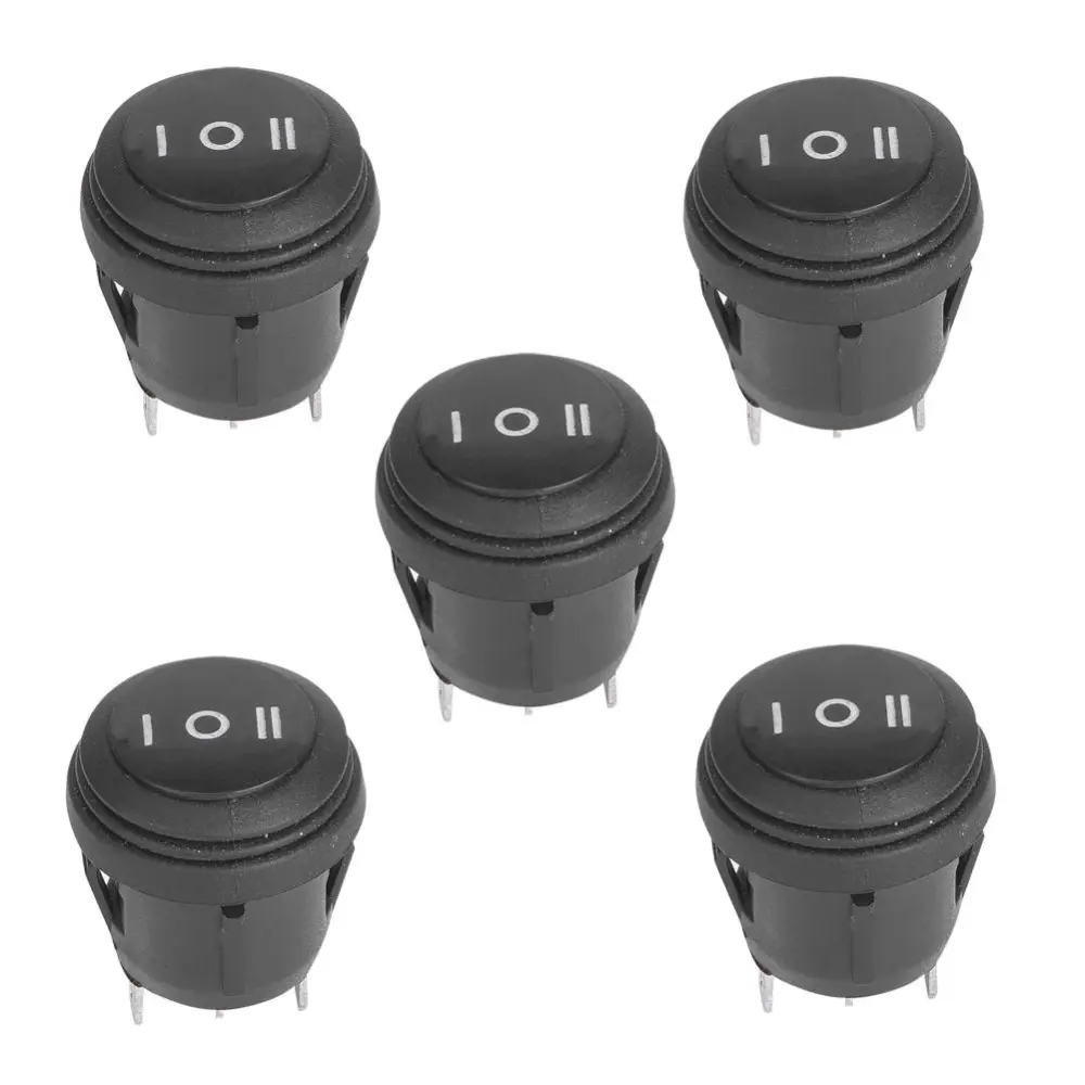 5pcs 3 Position ON/OFF/ON Black Round Rocker Switch 3 Pin 10A/125V 6A/250V