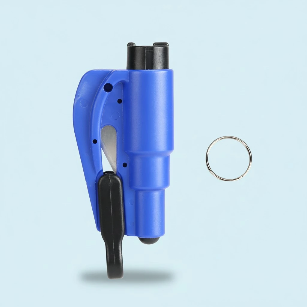 2 in 1 Portable Mini Window Breaker Car Key Life Service Hammer(Blue )