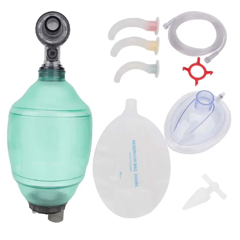 Manual Resuscitator PVC Adult Ambu Bag First-Aid kit Tool Simple Breathing Apparatus(Green Free Size)