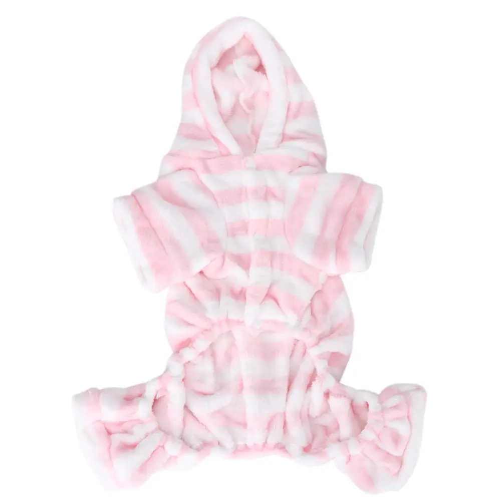 Coral Fleece Pink Stripe Autumn Winter Four Feet Pet Hoodies Clothes Warm Pajamas Clothing for Dogs Cats( )