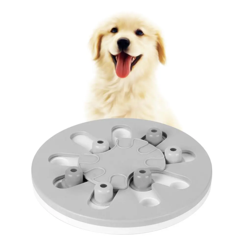 Innovative Multifunction Pet Dog Food Dispenser Anti Choke Bowl Turntable Educational Puzzle Toy(Gray )