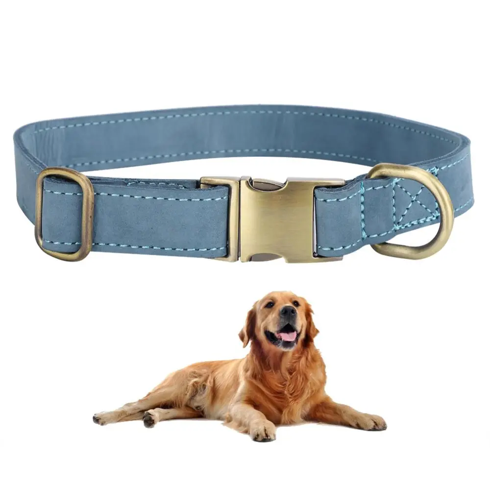 Full Metal Buckle Leather Pet Collar Comfortable Soft Neck Strap Supplies for Small Medium Size Dog(Navy Blue S)