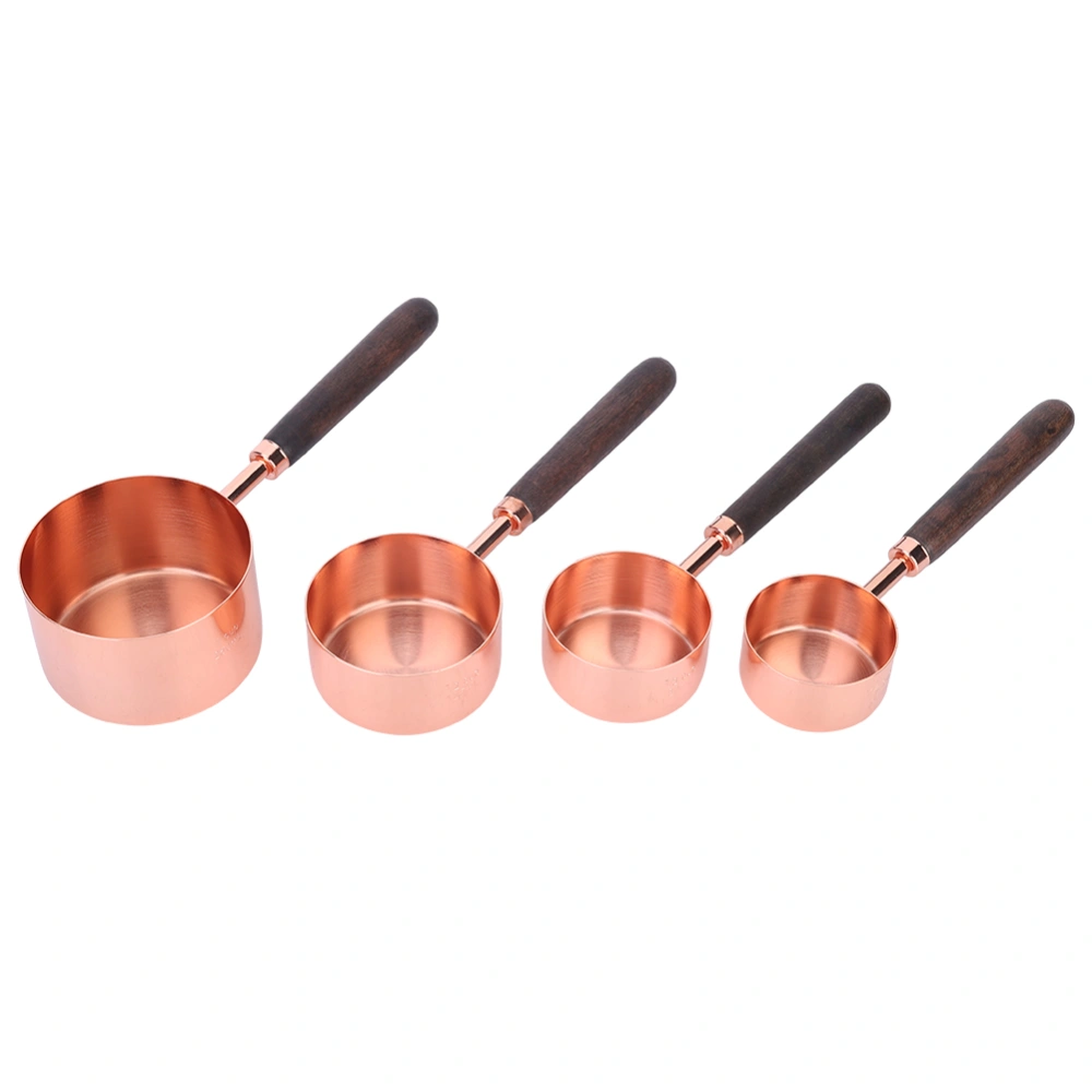 4Pcs/Set Household Kitchen Stainless Steel Measuring Cup Set with Wood Handle Baking Tools