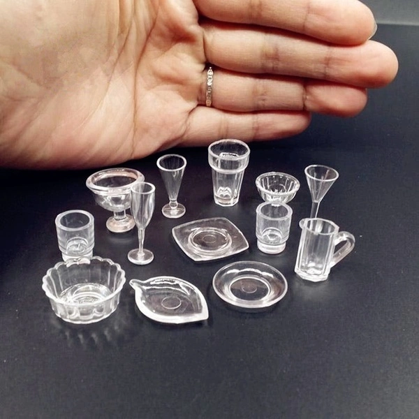 17pcs/Set Mini Transparent Drink Cups Dish Plate Tableware Miniatures