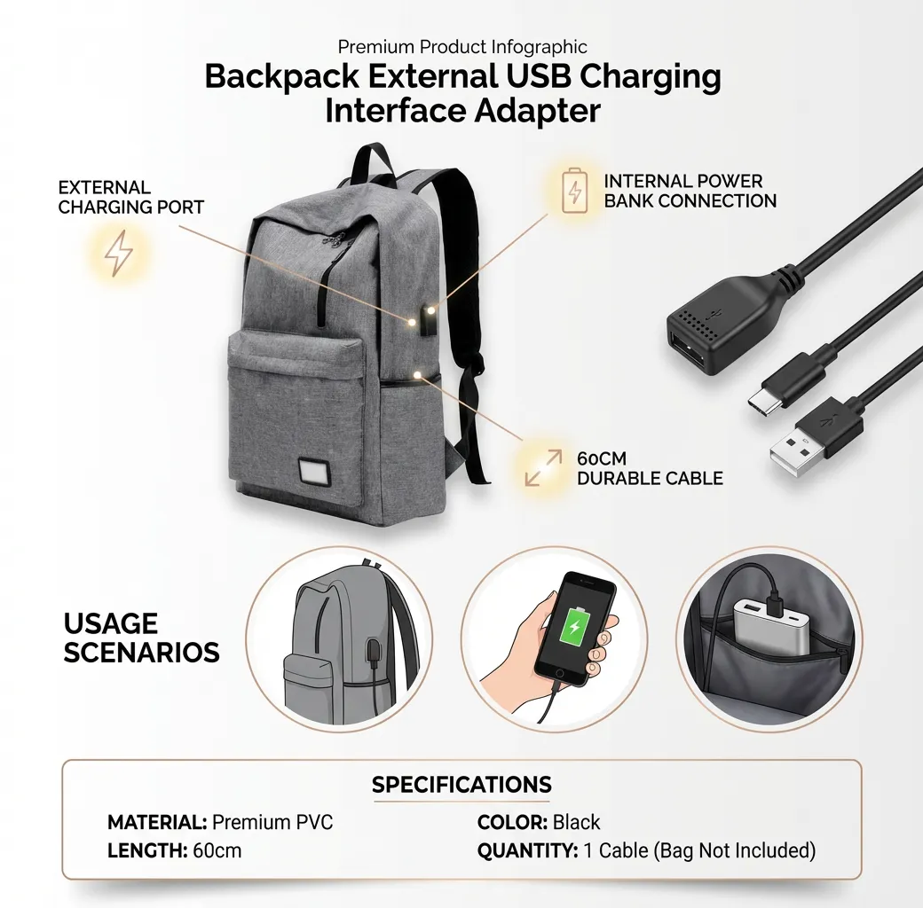 Backpack External USB Charging Interface Adapter Charging Cable USB Charging