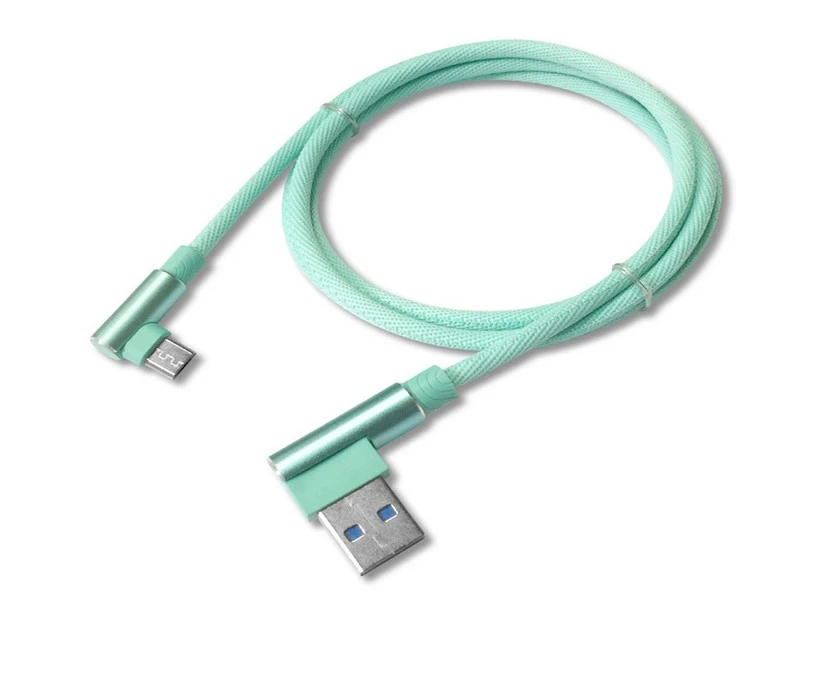 Double Elbow Data Cable Braided Wire Micro USB Cable 90 Degree Fast Charging Line for Android