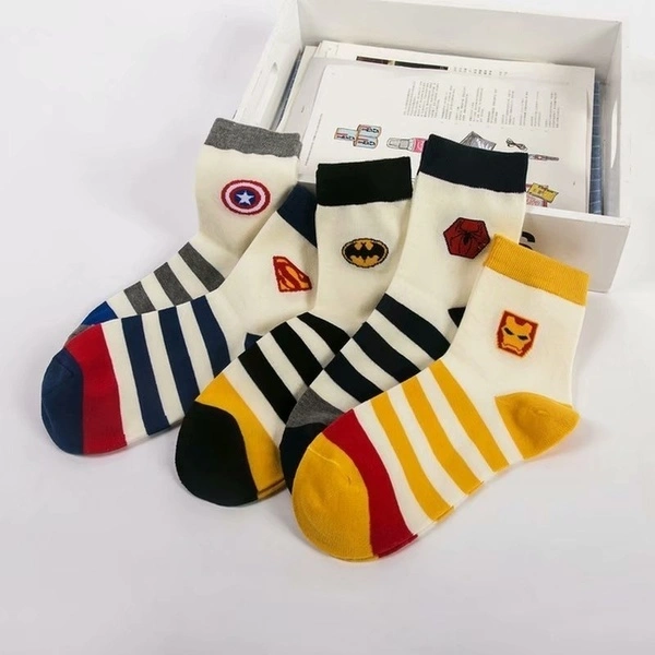 5pair Super Hero Men's Cotton Middle Tube Socks Anime Hero Pattern Socks Personality Sock