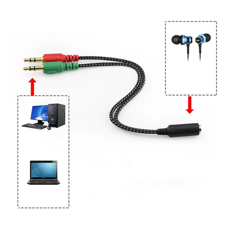 Female to Male Headphone Mic Y Splitter Cable Adapter