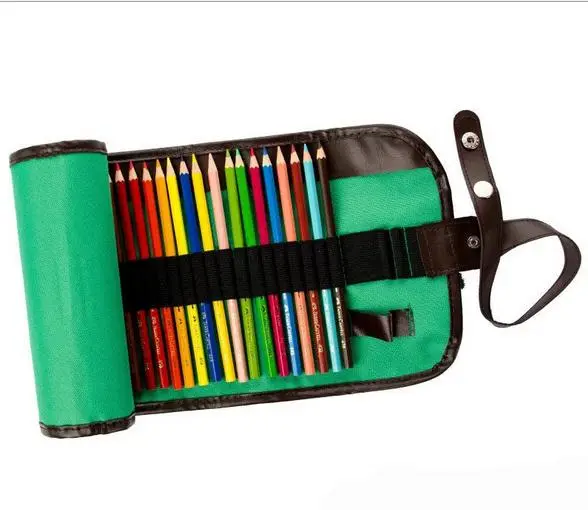 Wrap Pencils Pen Drawing Tools Holder Pouch Case With 36 Holes （green）