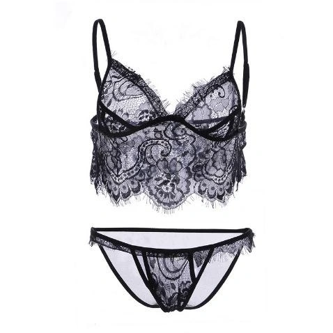 Beauty Sexy Lace Push Up Bra Set Lingerie Set (Black XL)