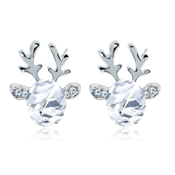 Fashion Women Girl Xmas Silver Plated Christmas Gift Crystal Ear Stud Earrings (Transparent)