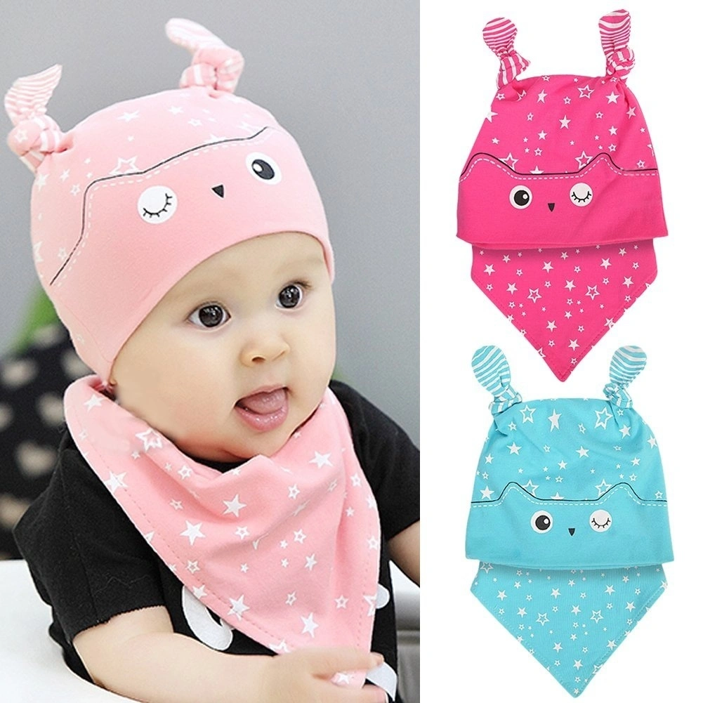 Toddler 2PCS Set Hat+Bandana Bib Saliva Towel Triangle Head Scarf