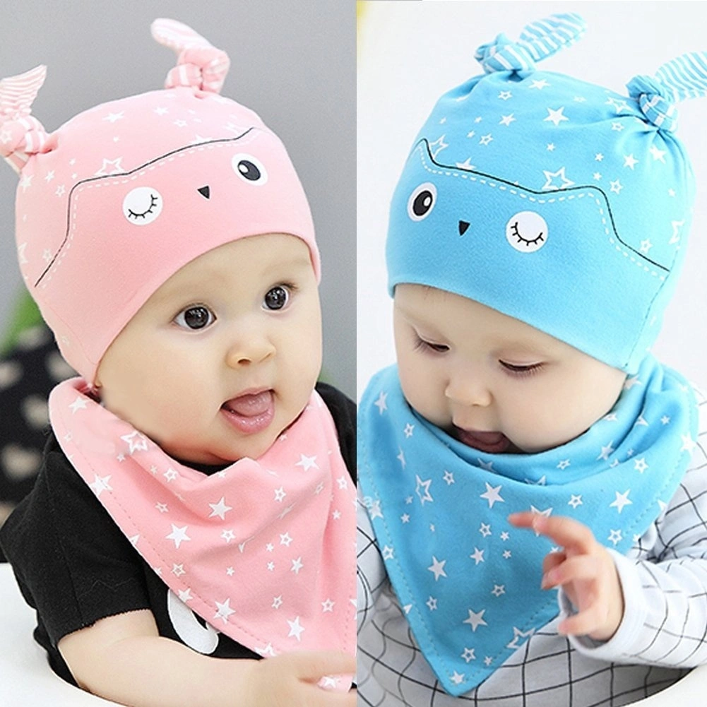 Toddler 2PCS Set Hat+Bandana Bib Saliva Towel Triangle Head Scarf