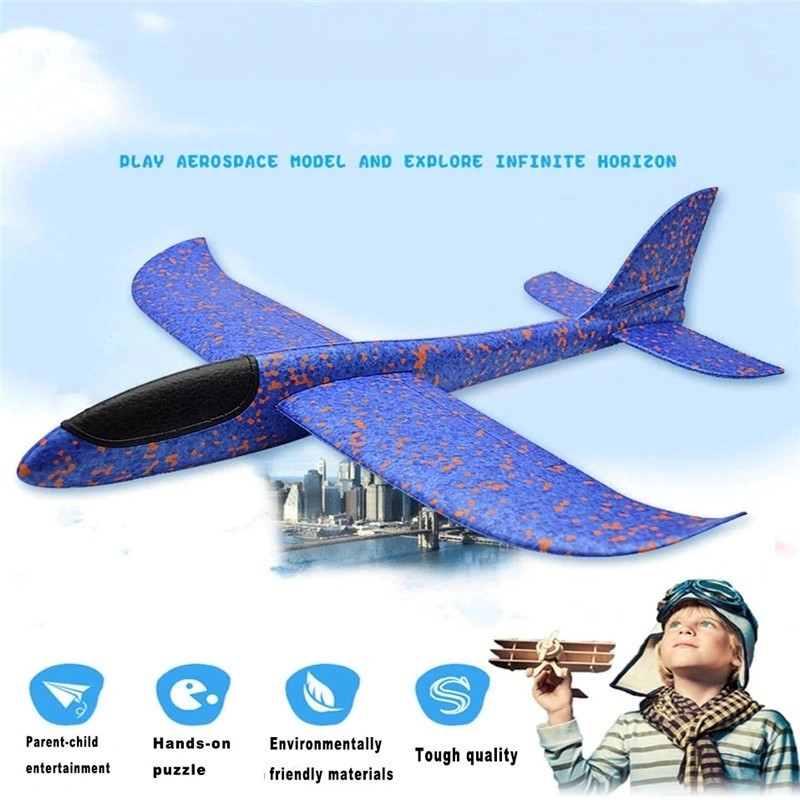 Maneuver Throwing Glider Foam Airplane Model Kids Toy Hand Throw Remote Control Airc(35cm blue)