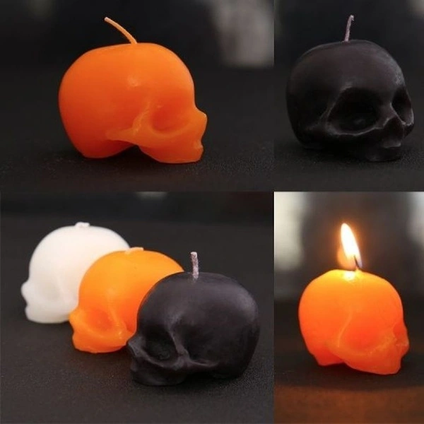 Hand-madecandle from the skull Black candle for home decor and decoration for Halloween（Orange）