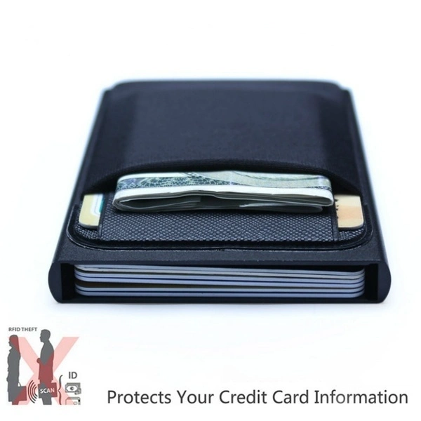 Aluminum Wallet With Back Pocket ID Card Holder Blocking Mini Slim Metal Wallet （black）