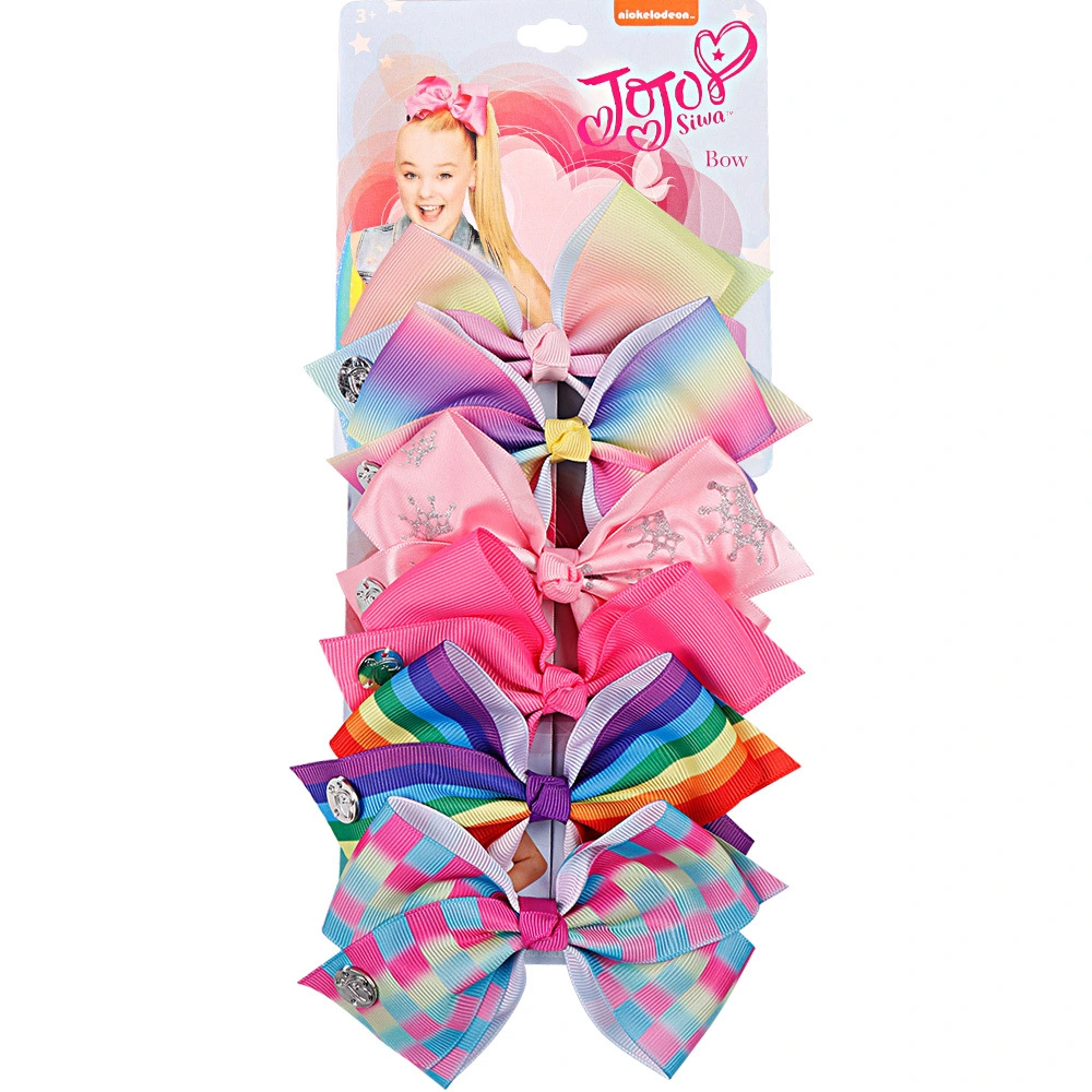 6pcs/set  Siwa Hair Bows Rainbow Ribbon Bow Hair Chip For Baby Kids Girls 5.5inch  Bow