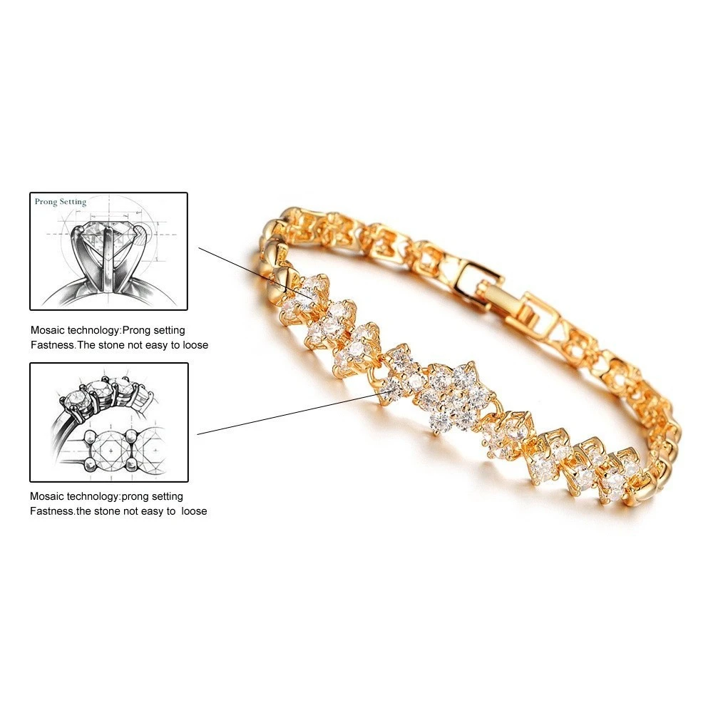 Wedding Jewelry Bangle Gold Plated Bracelets White Stones