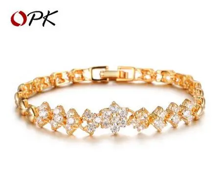 Wedding Jewelry Bangle Gold Plated Bracelets White Stones