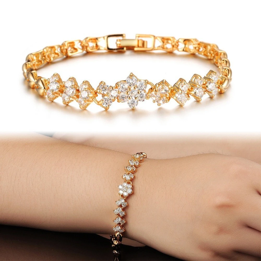 Wedding Jewelry Bangle Gold Plated Bracelets White Stones