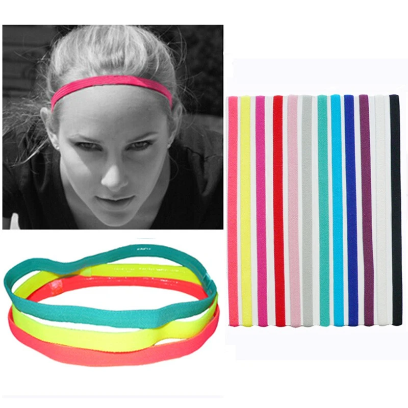 Slim Single Sports Elastic Headband Softball Soccer Yoga Anti-Slip Hair Ban（Fluorescent yellow）