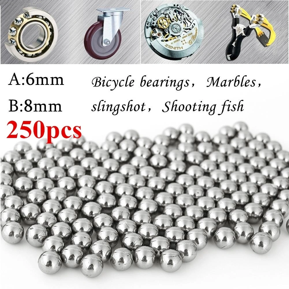 250Pcs Stainless Steel Shooting Fish Slingshot Marble Hoodle Ball Bicycle Bearing (6 MM)