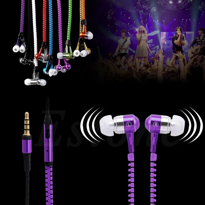 1 PC 3.5mm In-Ear Stereo Earbuds with Mic Zipper Earphone For Phone（purple）