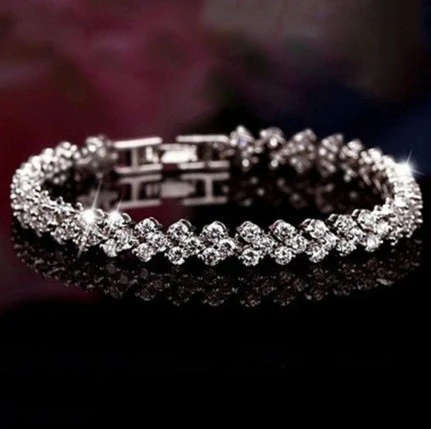 Fashion 925 Silver Round White Sapphire Bracelet Bangle Women Wedding Jewelry