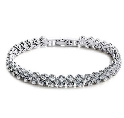 Fashion 925 Silver Round White Sapphire Bracelet Bangle Women Wedding Jewelry