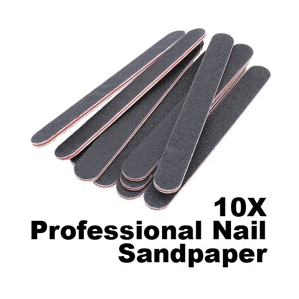 10PCS Sanding Nail File Nail Art Buffer Salon Glitter Tools Sandpaper (black)