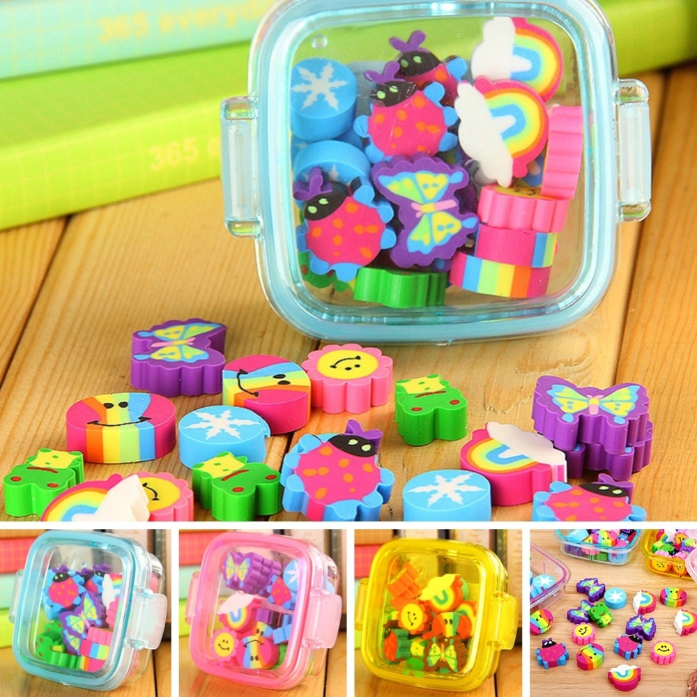 1 Box of Lovely Rubber Eraser Set Stationery Novelty Children Gift(blue)