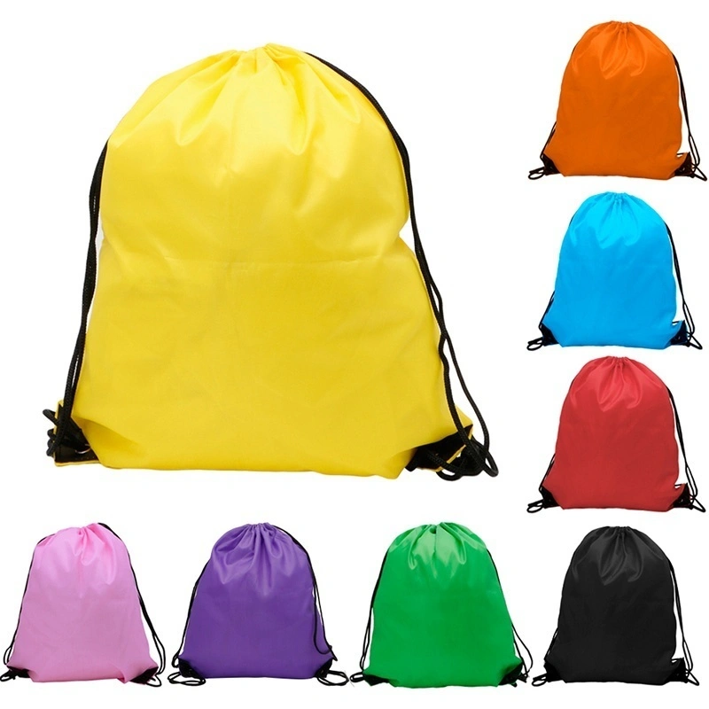String Drawstring Backpack Cinch Sack Gym Tote Bag School Sport Pack Shoulders (Black)