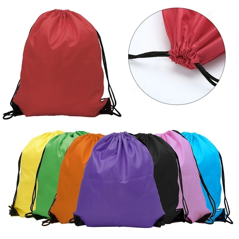 String Drawstring Backpack Cinch Sack Gym Tote Bag School Sport Pack Shoulders (Black)