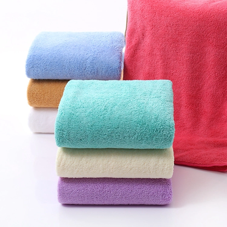 Plain coral fleece towel thick double-sided brushed large bath towel（blue）