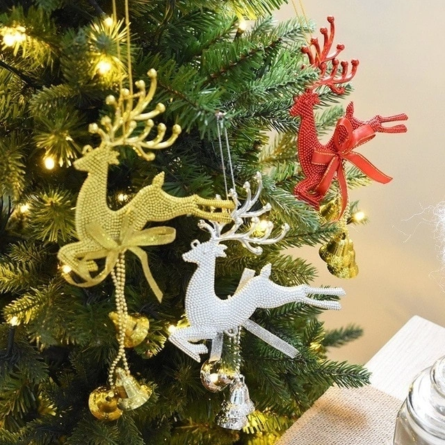 Christmas Tree Ornament Reindeer Hanging Xmas Decoration（Silver）