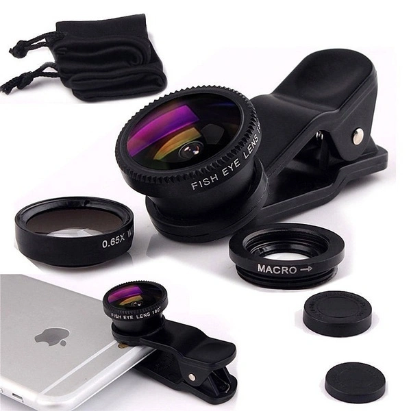 New Fish Eye Lens 3 in 1 Universal Mobile Phone Camera Wide+macro+fisheye Lenses（red）