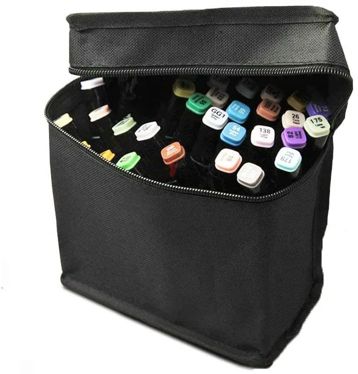 24/36/48/60/80 Holes Carrying Marker Case Mark Pen Bag 2pcs (Black)